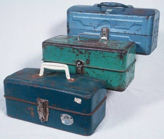 lot 73 image: THREE Steel Fishing Tackle Boxes