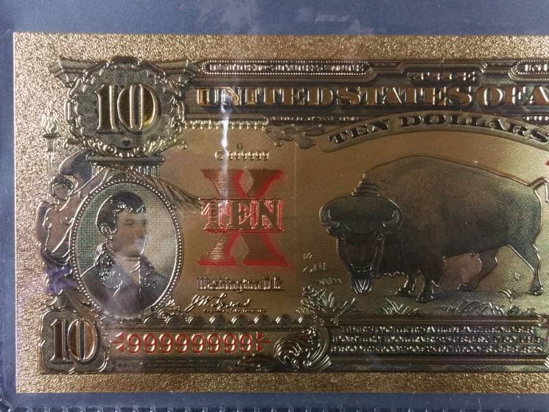 24kt Pure Gold Foil $10 1901 Bison Note