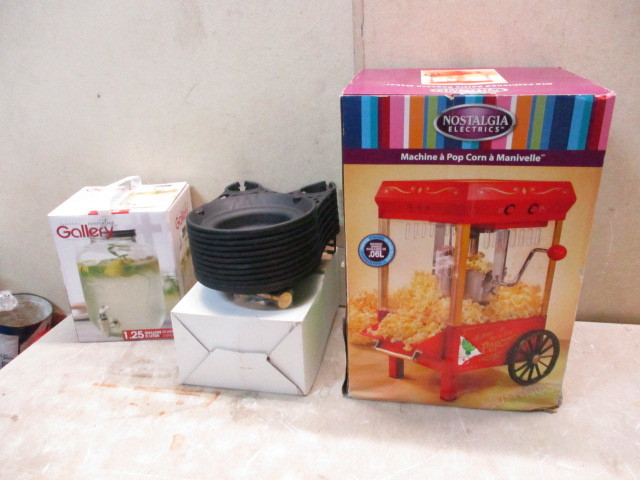 lot 103 image: Drink Dispensor, Plate Caddies, Popcorn Machine