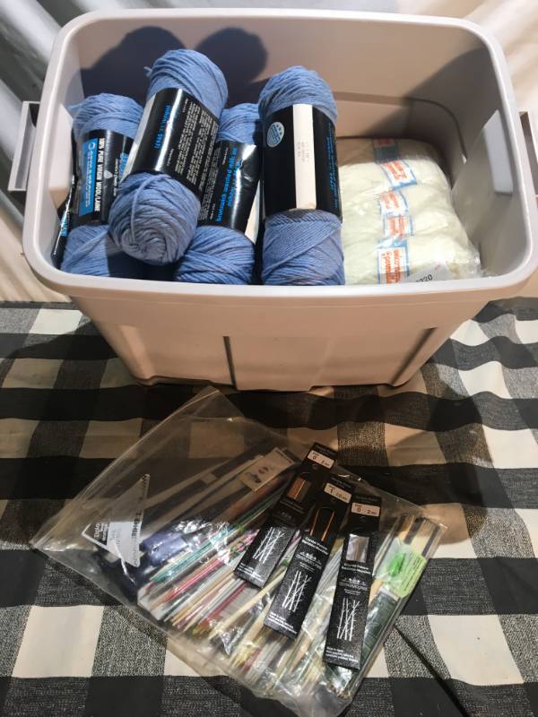 lot 273 image: Bin of Yarn and Needles