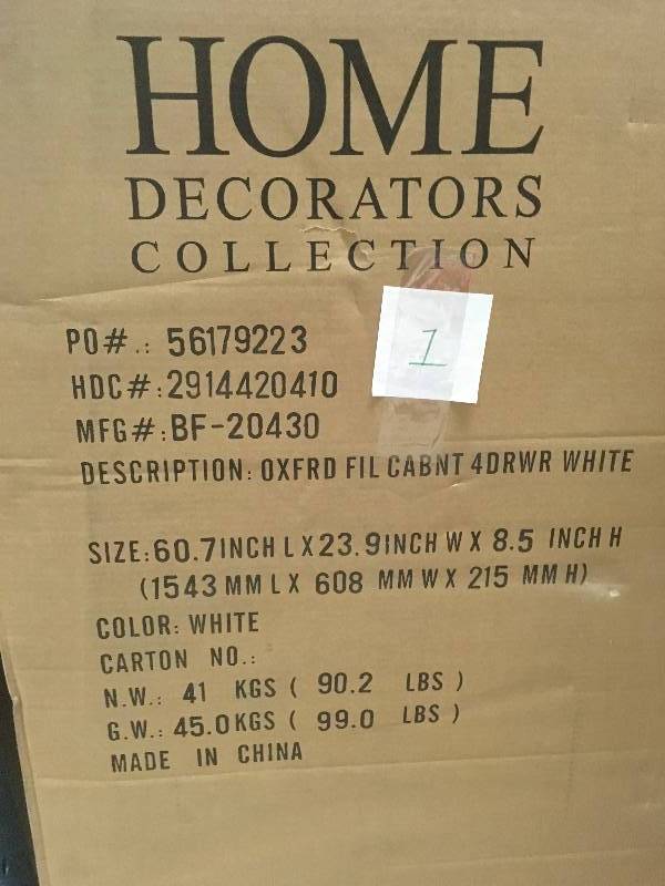 lot 1 image: Home Decorators Collection Oxford White File Cabinet