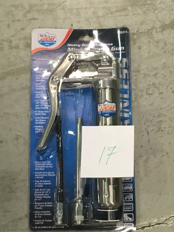 lot 17 image: Lucas Oil Mini Marine Grease Gun not used