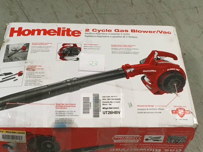 lot 23 image: Homelite 150 MPH 400 CFM 26cc Gas Handheld Blower Vacuum  in good working condition