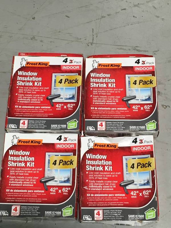 lot 46 image: Frost King EO Indoor Window Insulation Kit (4 per Pack), Clear LOT OF 4 PCS not used
