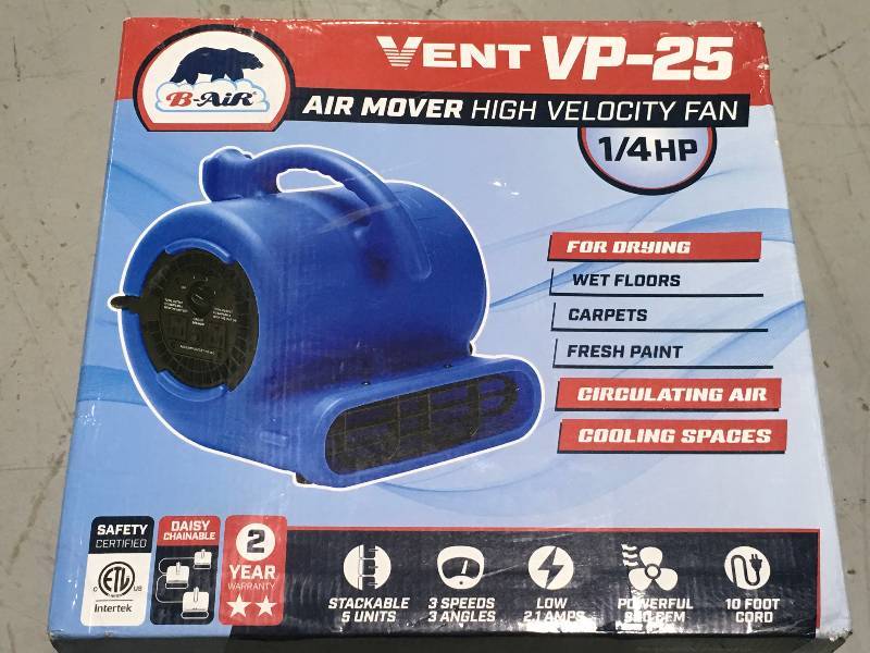 lot 55 image: B-Air 14 HP Air Mover for Water Damage Restoration Carpet Dryer Floor Blower Fan Home and Plumbing Use, Blue in like new condition