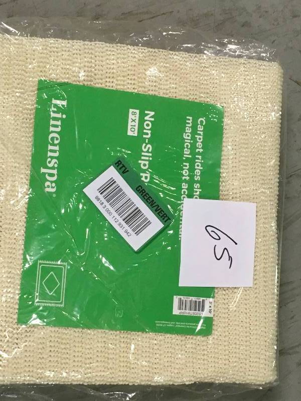 lot 65 image: Linenspa 8 ft. x 10 ft. Rubberized Non-Slip Area Rug Pad Gripper in White not used