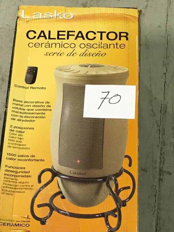 lot 70 image: Lasko 6435 1500-Watt Oscillating Ceramic Electric Portable Heater Remote Control  in good working condition