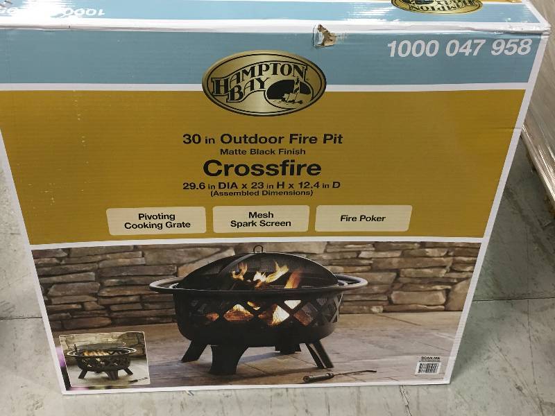 lot 74 image: Hampton Bay Crossfire 29.50 in. Steel Fire Pit with Cooking Grate New