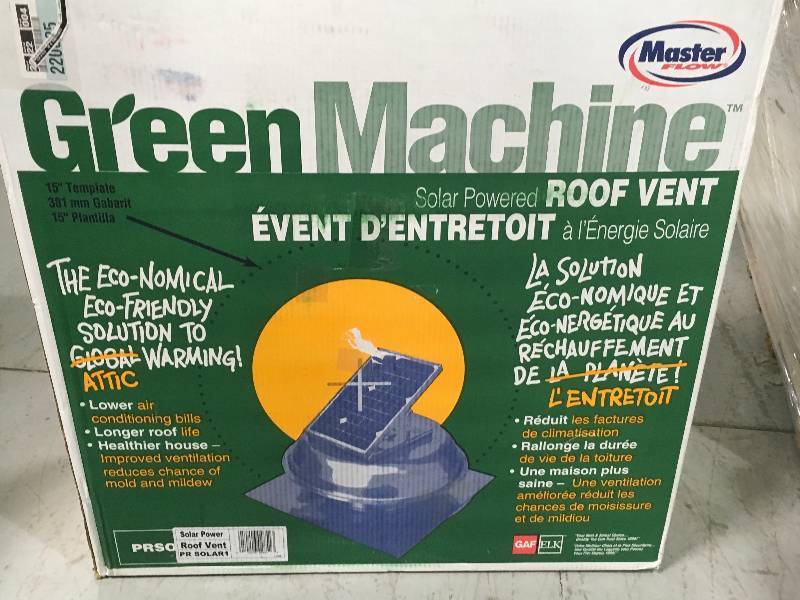 lot 79 image: Master Flow 500 CFM Solar Powered Roof Mount Exhaust Fan  in good working condition