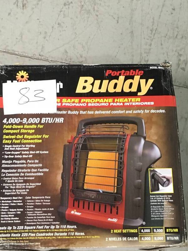 lot 83 image: Mr. Heater 9,000 BTU Radiant Propane Portable Heater  in good working condition