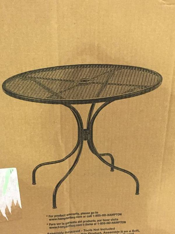 lot 84 image: Hampton Bay Nantucket Round Metal Outdoor Bistro Table not used