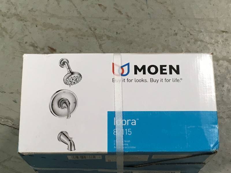 lot 14 image: MOEN Idora Single-Handle 5-Spray Tub and Shower Faucet in Chrome (Valve Included) not used