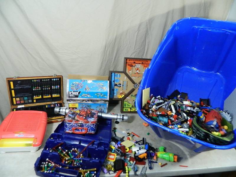 lot 158 image: Large Tote of Legos, KNex and Other Toys