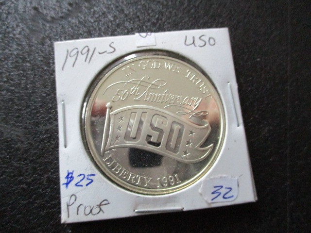 1991 USO 50 Years Service 1 ounce Commemorative Silver Coin