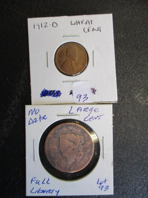 1912-D Lincoln Wheat Penny & No Date Full Liberty Large Cent