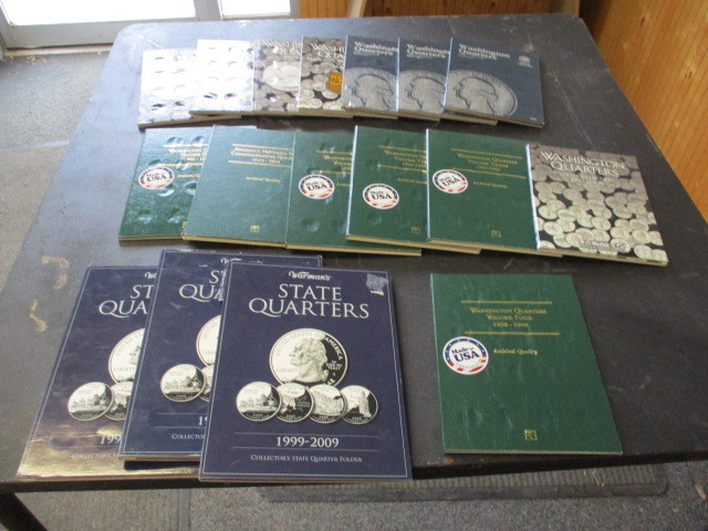 Lot of (17) Quarter Coin Folders, Flip Storage Boxes & Presidential Storage Boxes