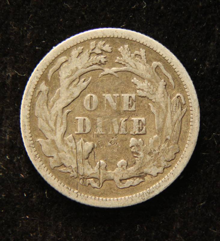 1876 US SEATED LIBERTY SILVER DIME VF DETAILS