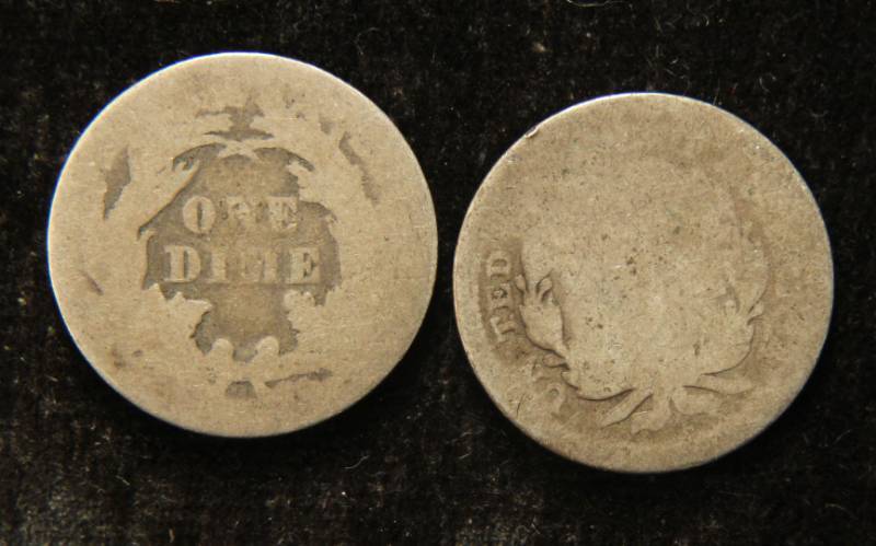 2 SEATED LIBERTY DIMES 1853 & 1871