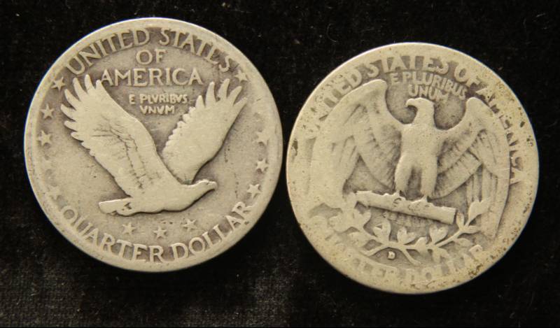 2 SILVER QUARTERS 1927 STANDING LIBERTY & 1934-D WASHINGTON