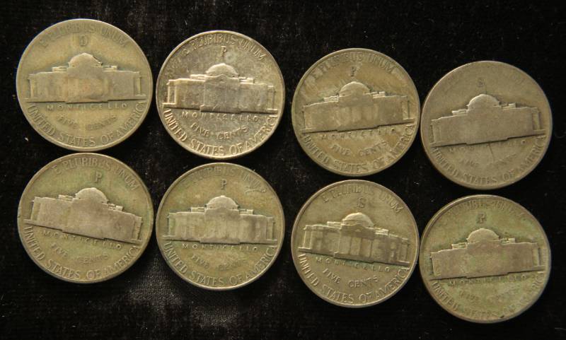 8 US WARTIME WWII JEFFERSON SILVER NICKELS