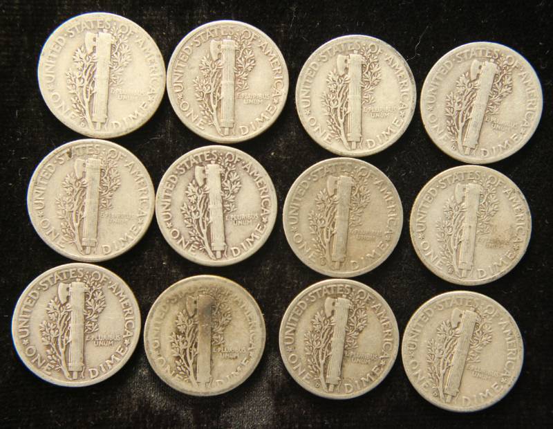 12 MERCURY DIMES AS PICTURED