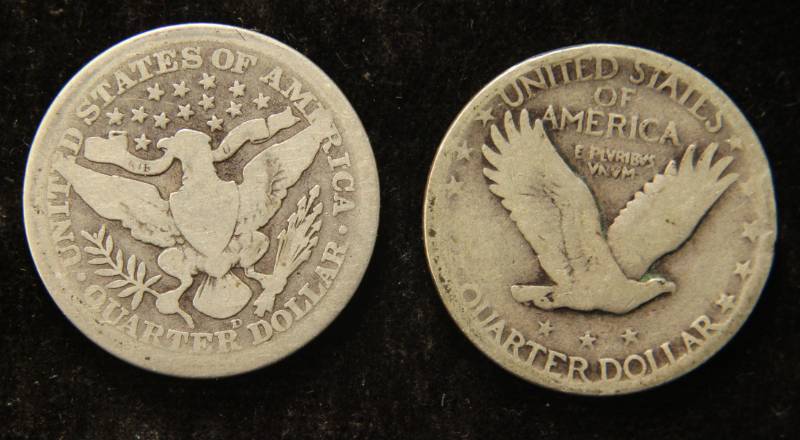 2 SILVER QUARTERS 1914-D BARBER & 1925 STANDING LIBERTY