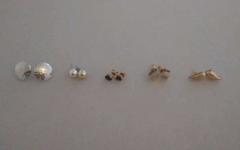 5-Pair Pierced Earrings (1-Marked 14K, Other Pair Sapphire-)