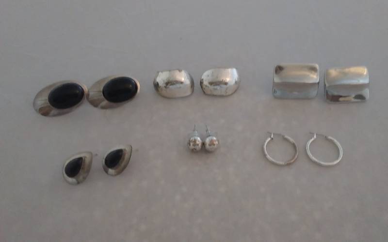 6-Pair Silvertone Pierced Earrings (1-Marked 925)