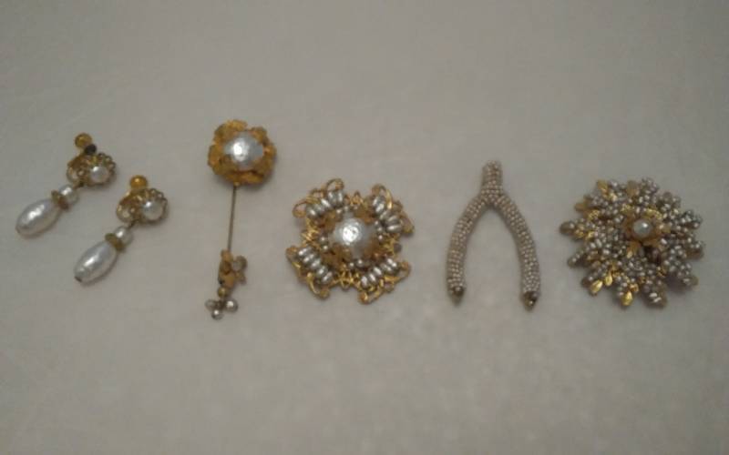 4-Miram Haskell Vintage Brooches, 1-Stick Pin, 1-Pair Earrings