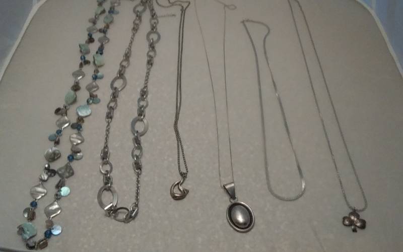 6-Silvertone Long Necklaces (2-Lia Sophia, 1-Monet, 1-Napier, 1-925 With Large Sterling Charm, Others)