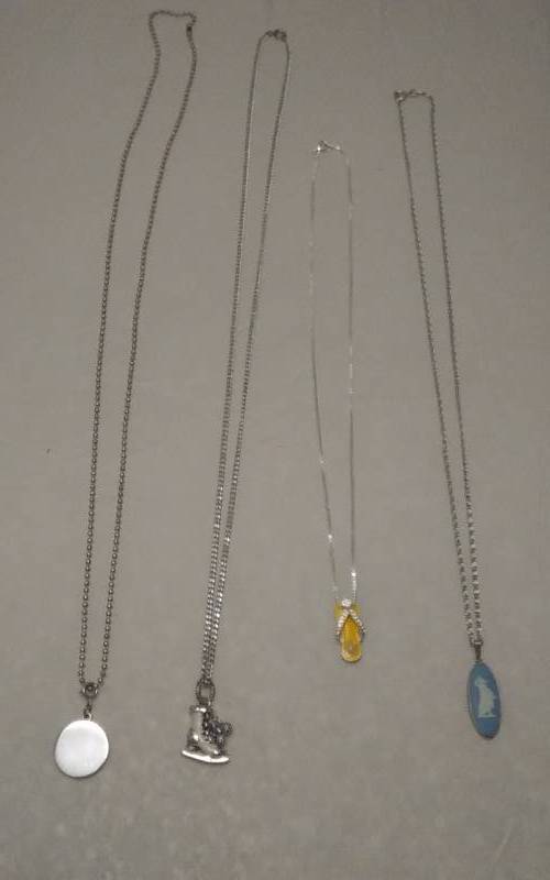 4-Silvertone Necklaces With Charms (Wedgwood, 925, Others)