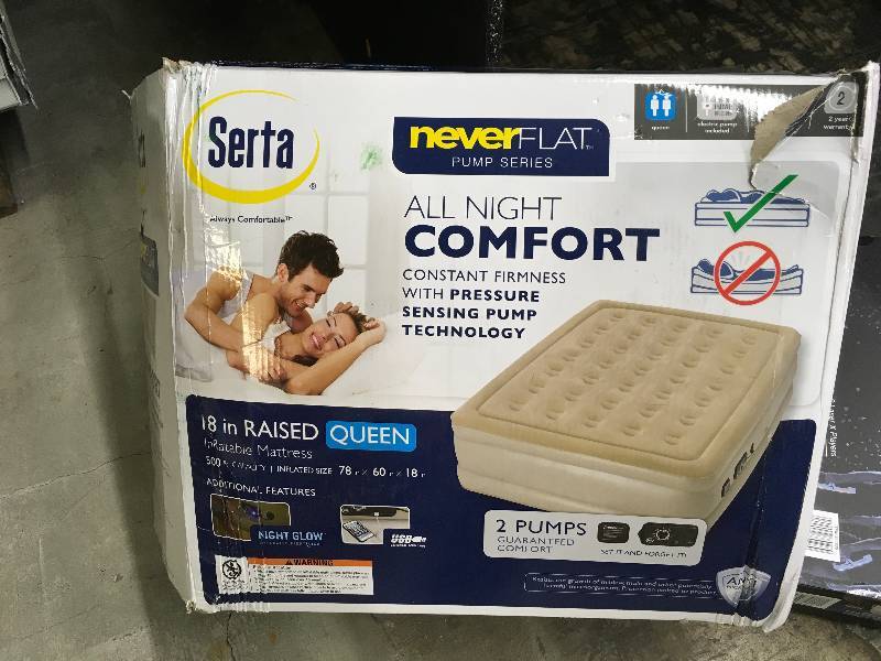 lot 579 image: Serta 18 in Raised Queen Inflatable Air Mattress, Retail $161.99