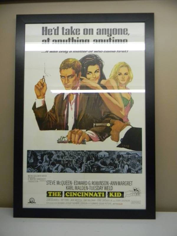 lot 3 image: THE CINCINNATI KID PAUL NEWMAN ORIGINAL MOVIE POSTER FRAMED - THE REAL DEAL - NICE - APPROX 30 BY 44