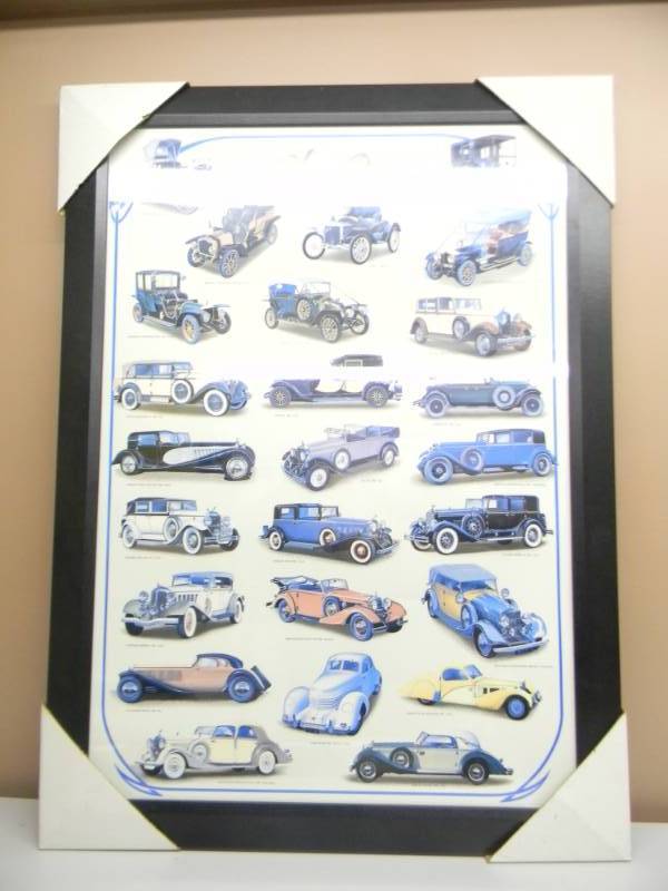 lot 5 image: CLASSIC CARS OLD TIMERS ON DISPLAY - FRAMED APPROX 32 BY 42 - SEE PICTURES