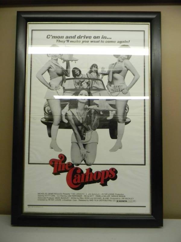 lot 6 image: THE CARHOPS MOVIE POSTER FRAMED - OLD TIME B MOVIE - THE REAL DEAL - APPROX 31 BY 45 - SEE PICTURES