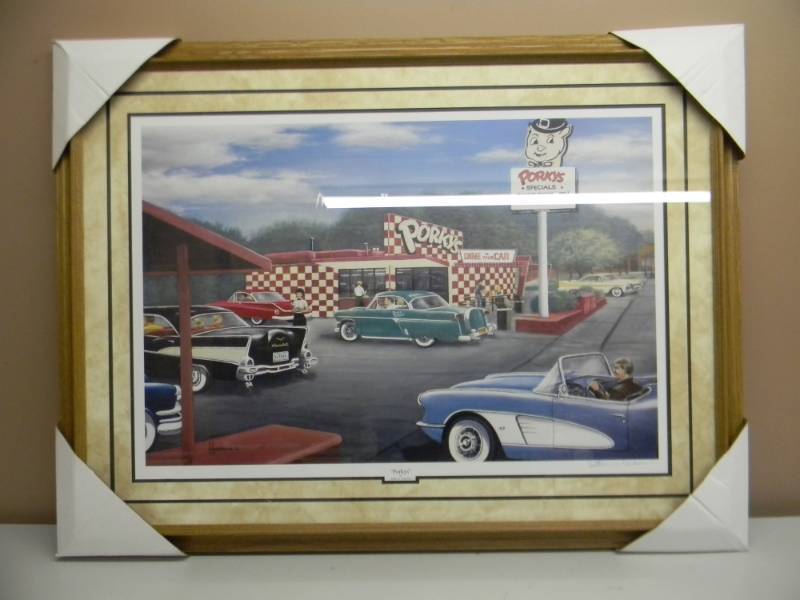 lot 10 image: PORKYS ST PAUL - NEW OAK FRAMED - APPROX 30 BY 20 IMAGE - ART ANDERSON ARTIST - SEE PICTURES