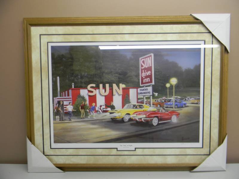 lot 11 image: THE SUN DRIVE IN - NEW OAK FRAMED - 30 BY 20 IMAGE - ART ANDERSON ARTIST - SEE PICTURES