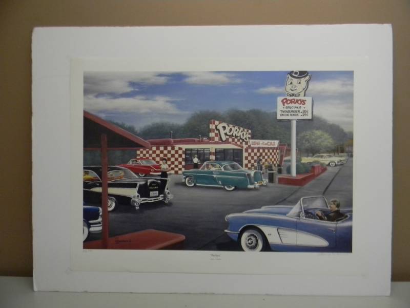 lot 18 image: PORKYS DRIVE IN - 1961 PRINT - NEW - ART ANDERSON ARTIST PROOF #6 OF 50 APPROX 30 BY 20  - SEE PICTURES
