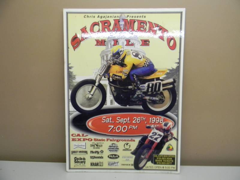 lot 39 image: VINTAGE 1998 SACRAMENTO MILE MOTORCYCLE RACE ADVERTISING POSTER ON HARDBOARD - APPROX 20 BY 28 - SEE PICTURES