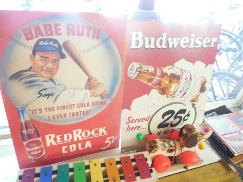 VINTAGE BABE RUTH COKE AND BUDWEISER METAL FRAMES