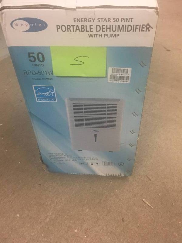 lot 5 image: Whynter 50-Pint Portable Dehumidifier with Pump, ENERGY STAR in good working condition