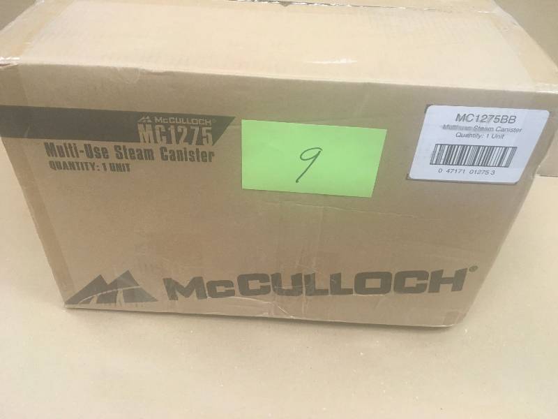 lot 9 image: McCulloch MC1275 Heavy-Duty Steam Cleaner with 18 Accessories  All-Natural, Chemical-Free Pressurized Steam Cleaning for Most Floors, Counters, Appliances, in good working condition