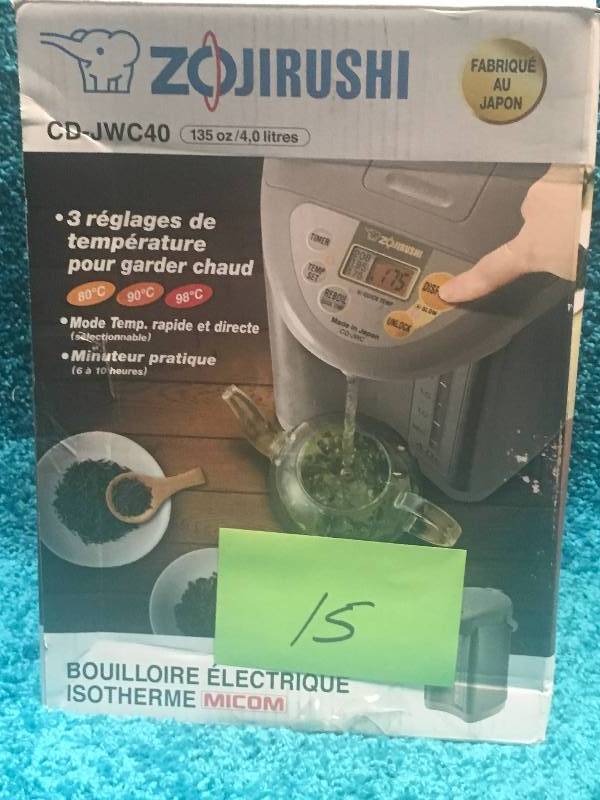 lot 15 image: Zojirushi Silver Gray Micom Water Boiler & Warmer CD-JWC40 in good working condition
