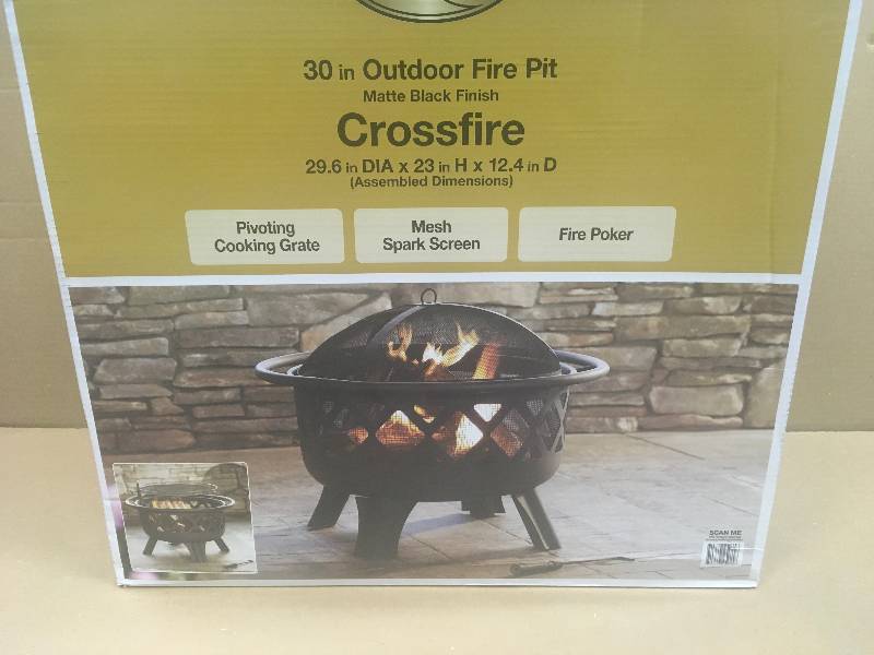 lot 20 image: Hampton Bay Crossfire 29.50 in. Steel Fire Pit with Cooking Grate new