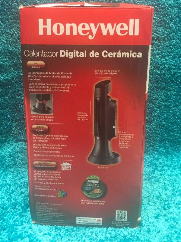 lot 22 image: Honeywell 13 in. 1,500-Watt Compact Ceramic Tower Personal Heater with Digital Controls in good working condition