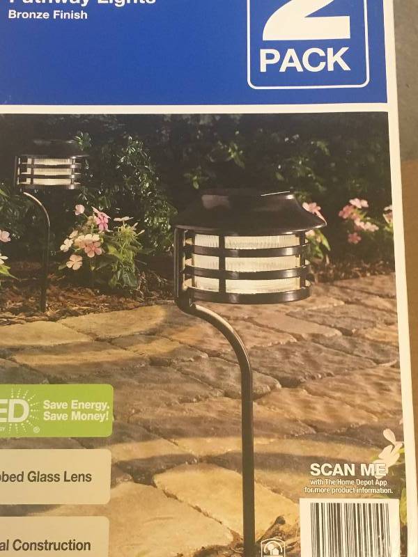 lot 36 image: Hampton Bay Solar Bronze Outdoor Integrated LED New Age Pagoda Landscape Path Light (2-Pack) CASE OF 4 new