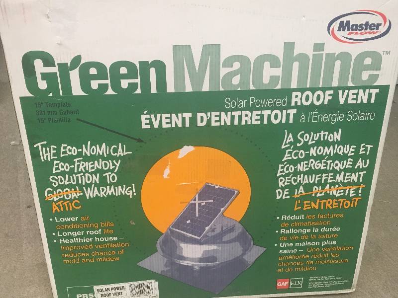 lot 38 image: Master Flow 500 CFM Solar Powered Roof Mount Exhaust Fan in good working condition