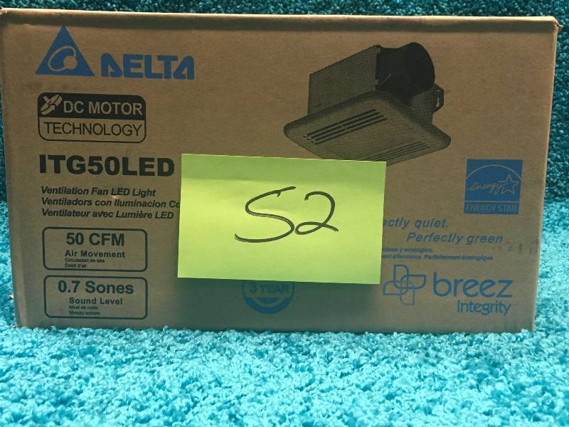 lot 52 image: Delta Breez Integrity Series 50 CFM Ceiling Bathroom Exhaust Fan with Dimmable LED Light, ENERGY STAR new