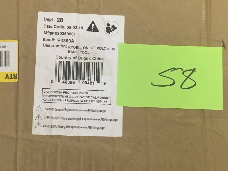 lot 58 image: Ryobi ONE 8 in. 18-Volt Lithium-Ion Cordless Pole Saw - Battery and Charger Not Included in good working condition
