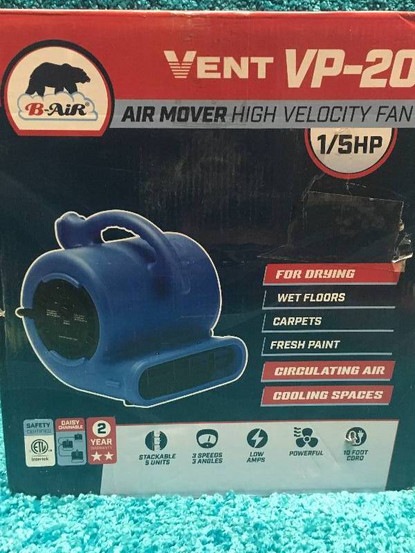 lot 65 image: B-Air VP-20 15 HP Air Mover for Water Damage Restoration Carpet Dryer Floor Blower Fan Home and Plumbing Use in Blue in good working condition